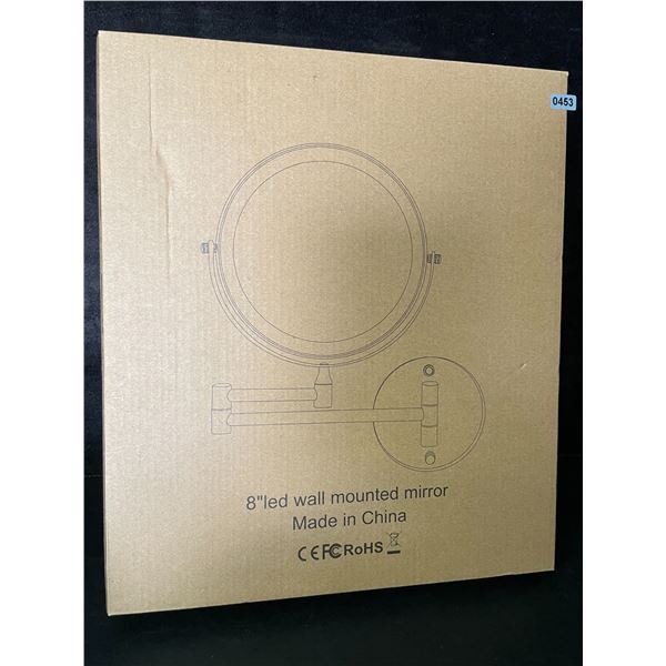 1 Rechargeable 8" LED Lighted Wall Mounted Makeup Mirror; Dual Sided w/ 1X/10X Magnification - NEW