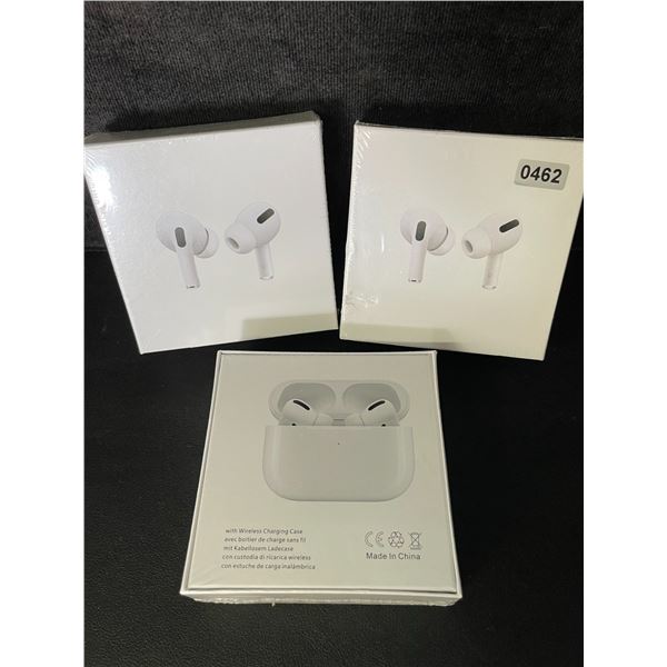 3 Pairs of TWS Airpod-Style Wireless Earbuds with Charging Cases - White - New