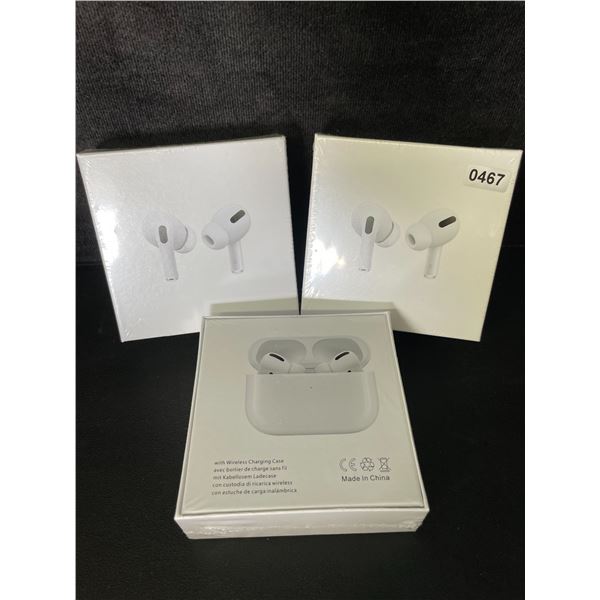 3 Pairs of TWS Airpod-Style Wireless Earbuds with Charging Cases - White - New