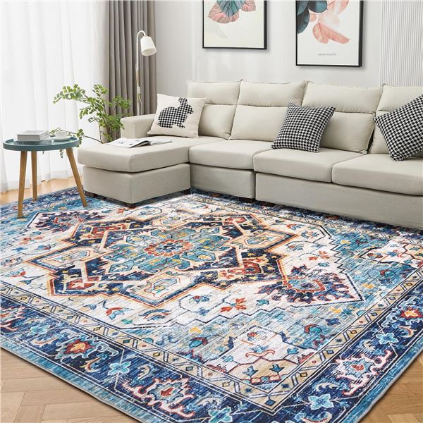 1 Large 5FT x 7FT Boho Area Rug for Living Room w/ Non-Slip Backing - Brand New