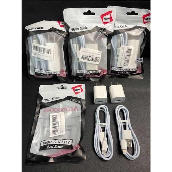 4 Packs of Lightning to USB Charging Cable Sets for Apple Devices (2x Cords/2x Blocks Per Pack) NEW
