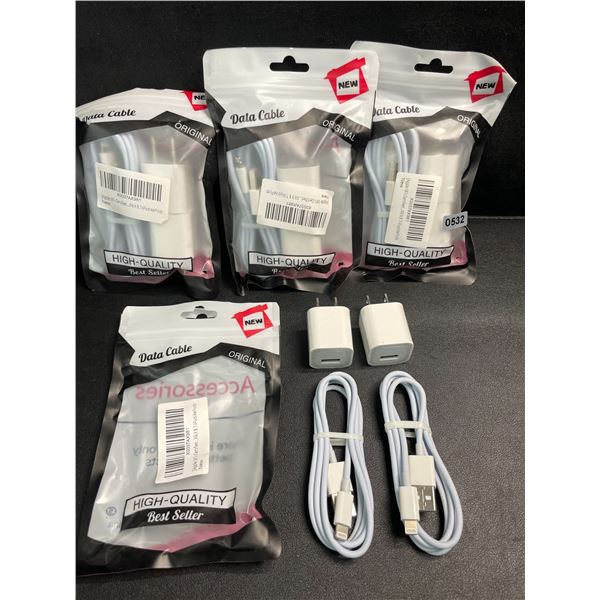 4 Packs of Lightning to USB Charging Cable Sets for Apple Devices (2x Cords/2x Blocks Per Pack) NEW