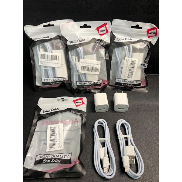 4 Packs of Lightning to USB Charging Cable Sets for Apple Devices (2x Cords/2x Blocks Per Pack) NEW