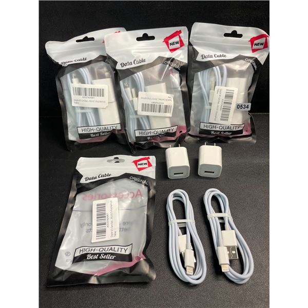 4 Packs of Lightning to USB Charging Cable Sets for Apple Devices (2x Cords/2x Blocks Per Pack) NEW