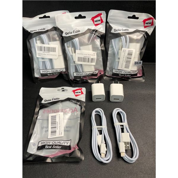 4 Packs of Lightning to USB Charging Cable Sets for Apple Devices (2x Cords/2x Blocks Per Pack) NEW