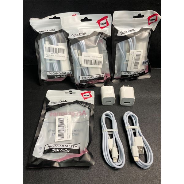 4 Packs of Lightning to USB Charging Cable Sets for Apple Devices (2x Cords/2x Blocks Per Pack) NEW
