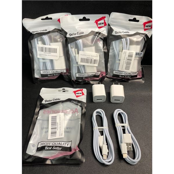 4 Packs of Lightning to USB Charging Cable Sets for Apple Devices (2x Cords/2x Blocks Per Pack) NEW