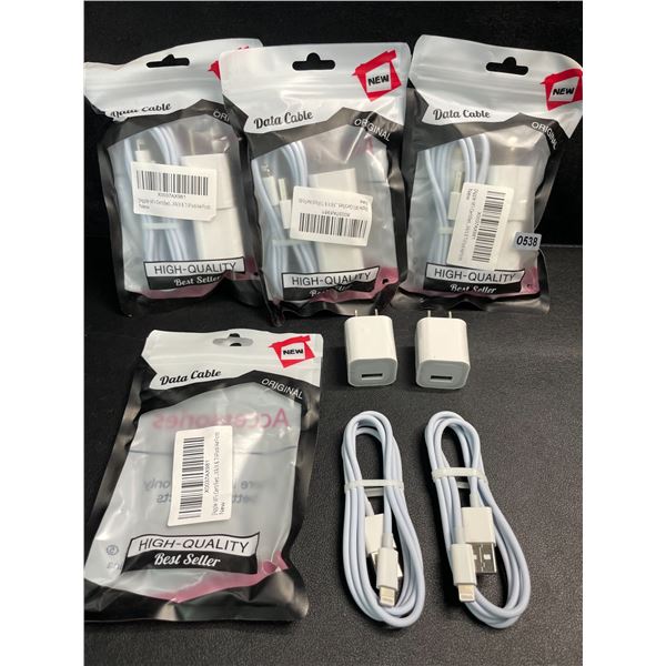 4 Packs of Lightning to USB Charging Cable Sets for Apple Devices (2x Cords/2x Blocks Per Pack) NEW