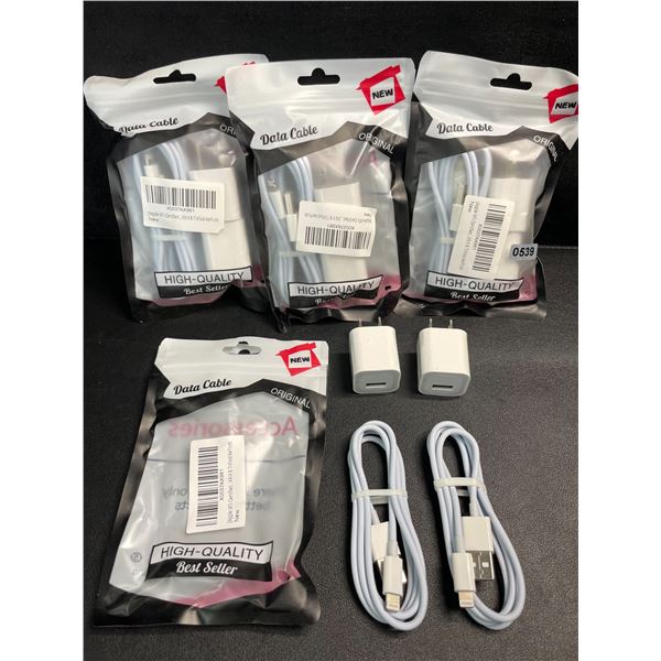 4 Packs of Lightning to USB Charging Cable Sets for Apple Devices (2x Cords/2x Blocks Per Pack) NEW