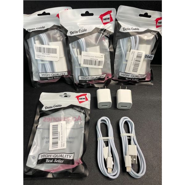 4 Packs of Lightning to USB Charging Cable Sets for Apple Devices (2x Cords/2x Blocks Per Pack) NEW