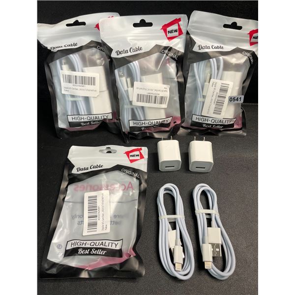 4 Packs of Lightning to USB Charging Cable Sets for Apple Devices (2x Cords/2x Blocks Per Pack) NEW