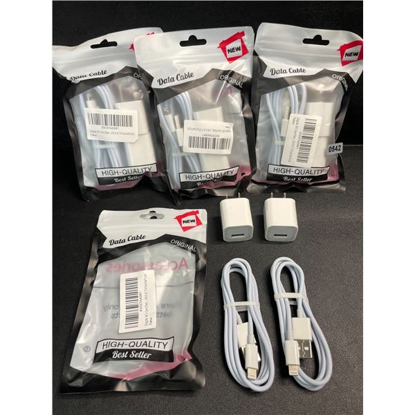 4 Packs of Lightning to USB Charging Cable Sets for Apple Devices (2x Cords/2x Blocks Per Pack) NEW