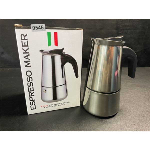 1 Stainless Steel Espresso Maker; 2-Cup Capacity - New