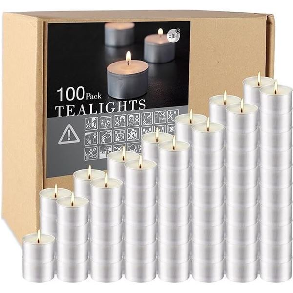 100-Pack of White Tealight Candles - Unscented - New Sealed