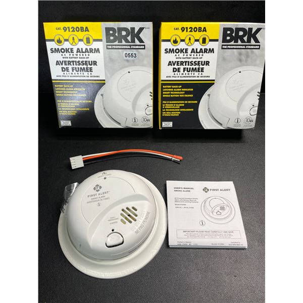 2 BRK 9120BA Hardwired Smoke Alarms for Home with Battery Backup - Brand New!