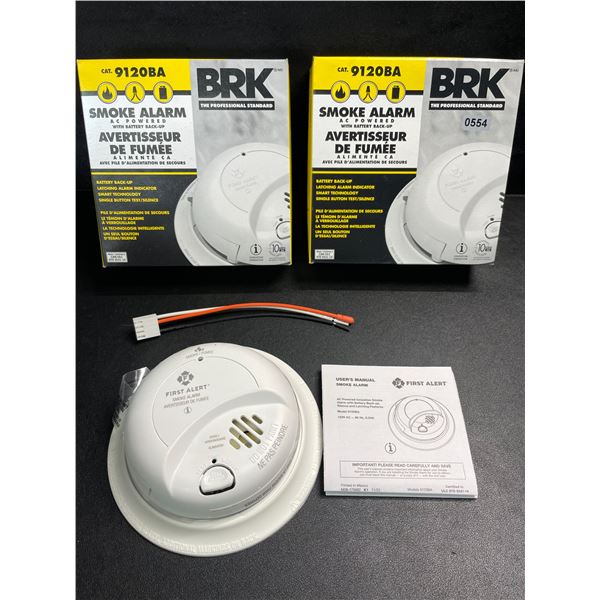 2 BRK 9120BA Hardwired Smoke Alarms for Home with Battery Backup - Brand New!