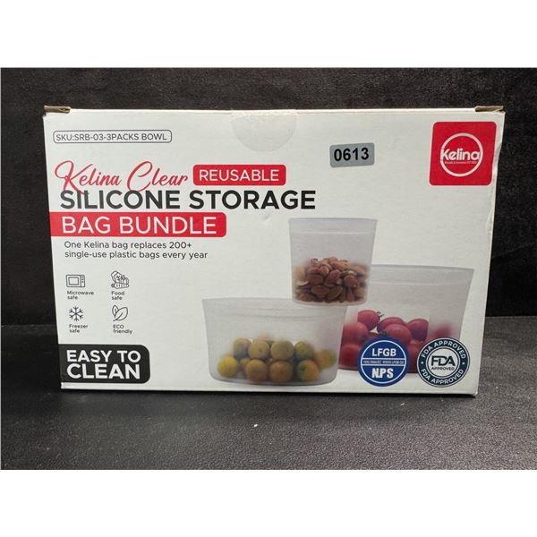 1 Kelina Clear Reusable Silicone Storage Bags 3PCS - New