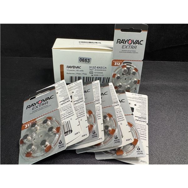 1 Box of Rayovac Size 312 Batteries - 10 Packs 60 Cells - New
