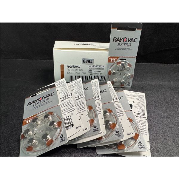 1 Box of Rayovac Size 312 Batteries - 10 Packs 60 Cells - New