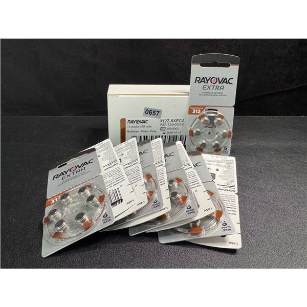 1 Box of Rayovac Size 312 Batteries - 10 Packs 60 Cells - New