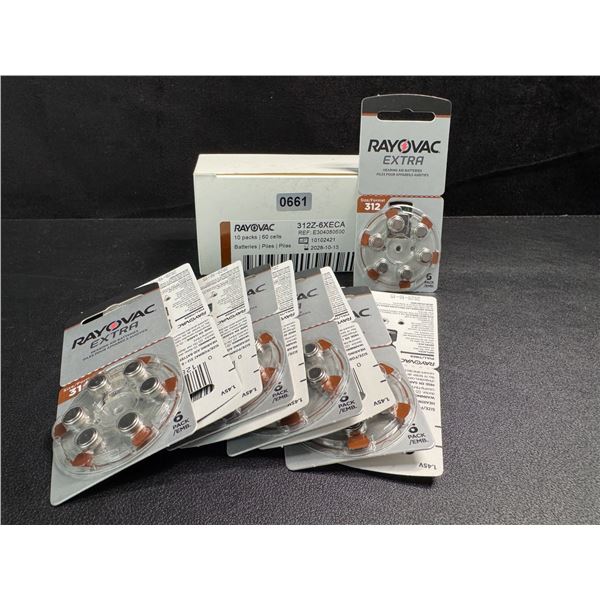 1 Box of Rayovac Size 312 Batteries - 10 Packs 60 Cells - New