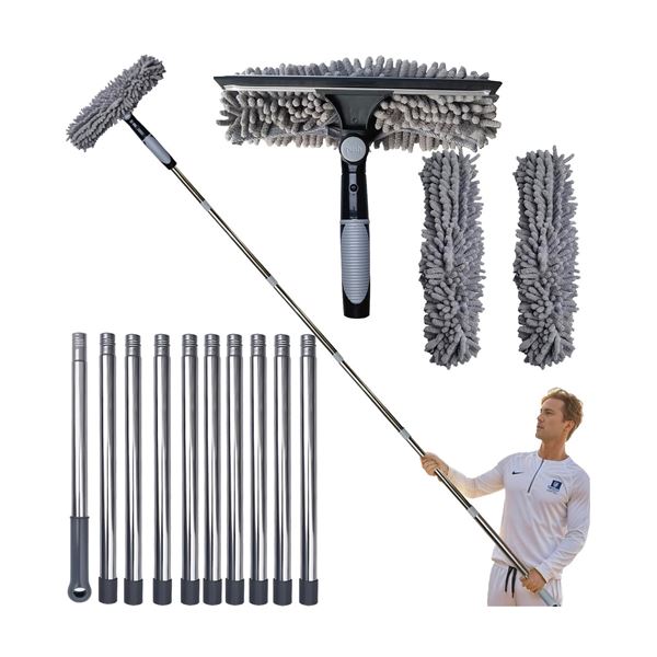 1 Extendable Squeegee and Window Cleaner with Extra Pads - New