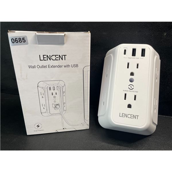 1 Lencent Multi-Outlet Plug-In Wall Outlet Extender with USB - New
