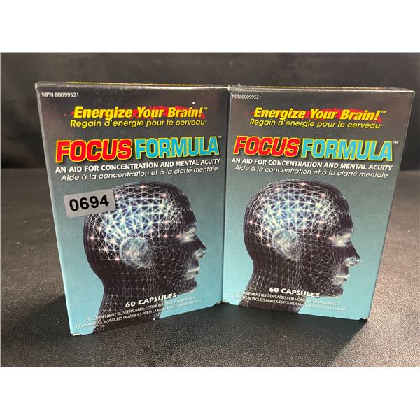 2 Boxes of Focus Formula Capsules; For Improving Memory/Concentration - 60 Capsules Each - New