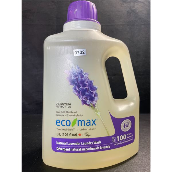 1 Jug of Eco Max Powerful & Plant-Based Natural Lavender Laundry Wash - 3L/100 Loads - New