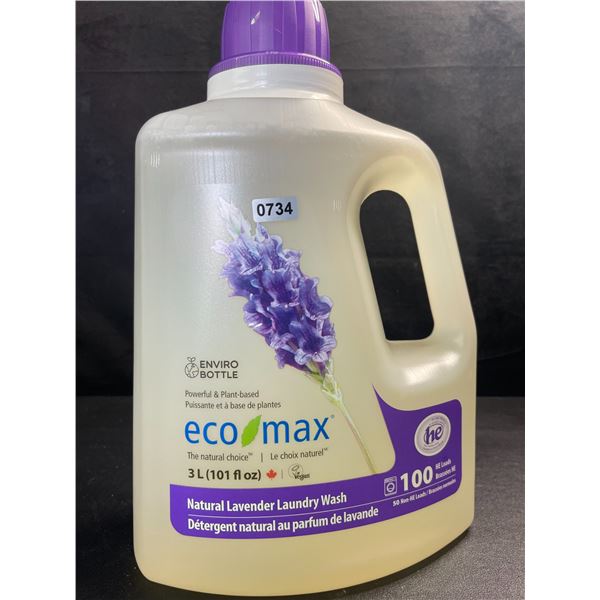 1 Jug of Eco Max Powerful & Plant-Based Natural Lavender Laundry Wash - 3L/100 Loads - New