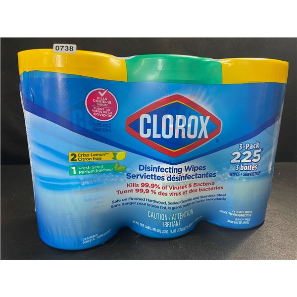 3-Pack Clorox Disinfecting Wipes - 3 Tubs x 75 Wet Wipes Each (2x Crisp Lemon, 1x Fresh Scent) - New