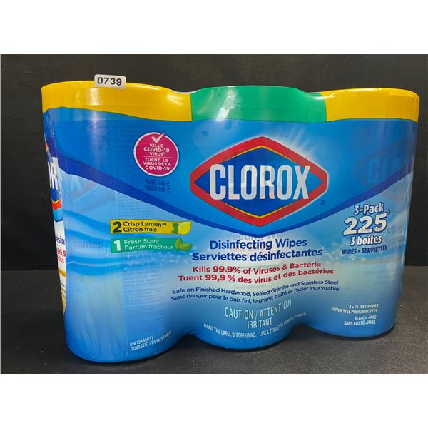 3-Pack Clorox Disinfecting Wipes - 3 Tubs x 75 Wet Wipes Each (2x Crisp Lemon, 1x Fresh Scent) - New