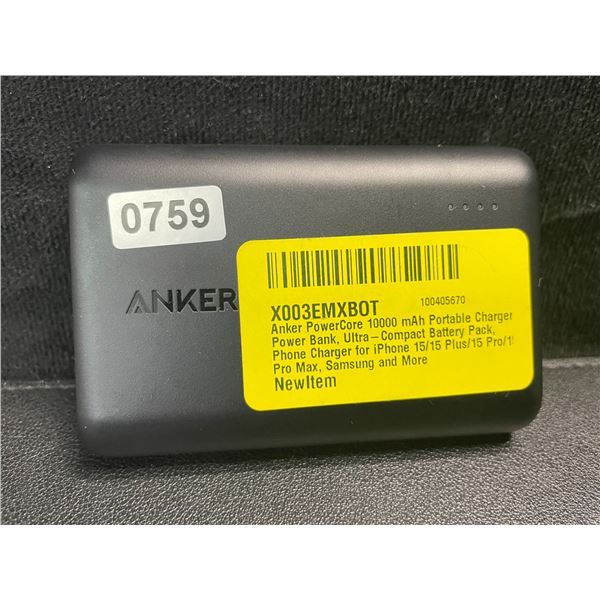 1 ANKER PowerCore 10,000mAh Power Bank/Portable Charger - No Box - Powers On