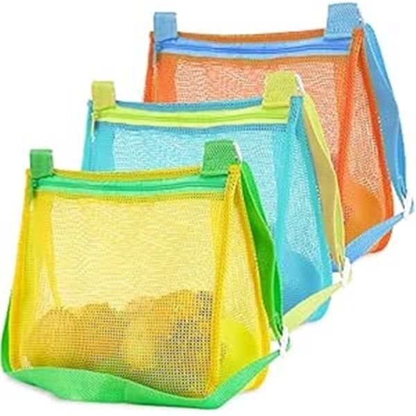 3PC Sea Shell Collecting/Mesh Beach Bags for Beachside/Pools - New