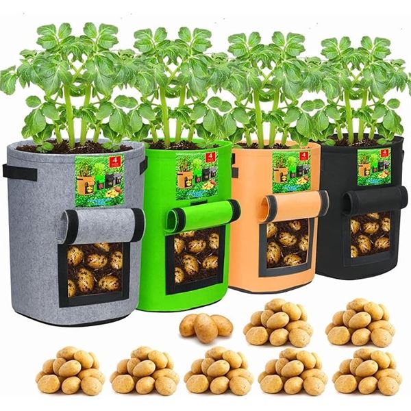 4-Pack of 10-Gallon Plant/Vegetable Fabric Growing Bags with Durable Handles - New