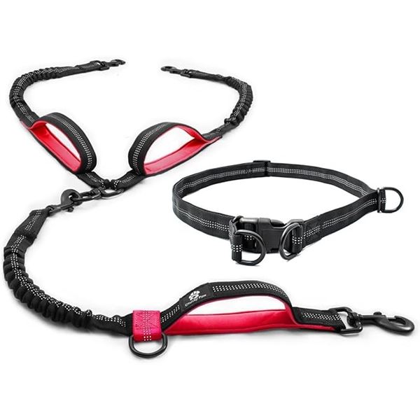 1 ChunkyPaw Hands-Free Double Dog Leash - Black/Red - New