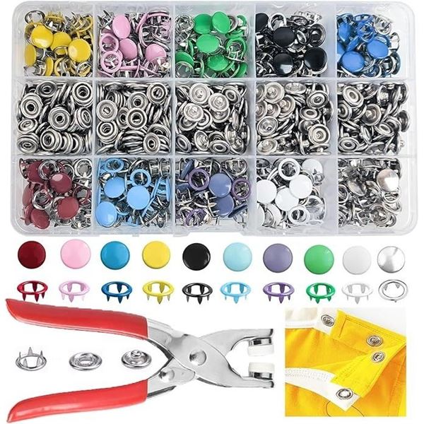 800PC Metal Snap Button Fastener Kit w/ Snap Plier Tool - Great for Crafting/DIY - Brand New