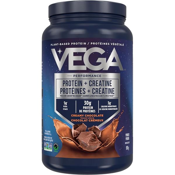 1 Tub of VEGA Performance Protein + Creatine Powder; Creamy Chocolate - 918g - New