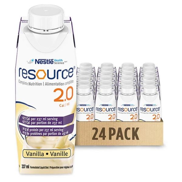 1 Case of Nestle Resource 2.0 Complete Nutrition Drinks - Vanilla; 24 x 237ml Cartons - New