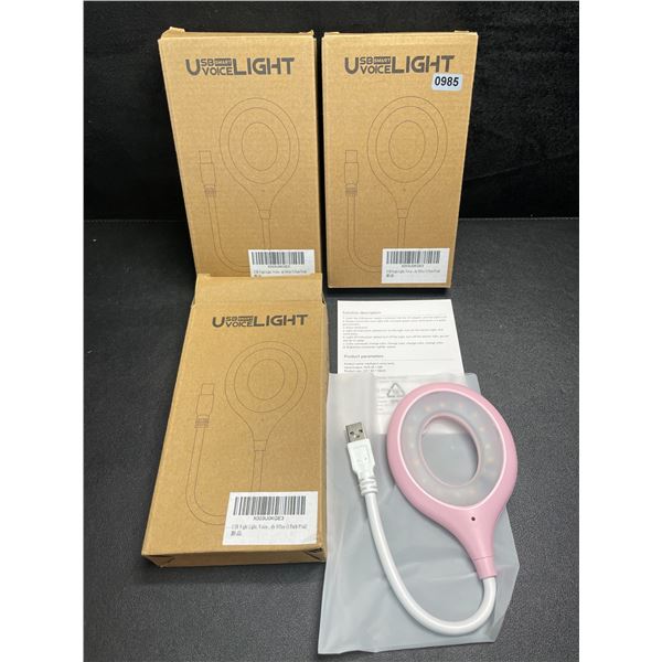 3 USB Smart Voice Control Night Lights - Pink - Brand New