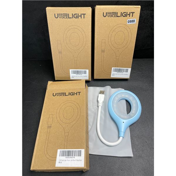 3 USB Smart Voice Control Night Lights - Blue - Brand New