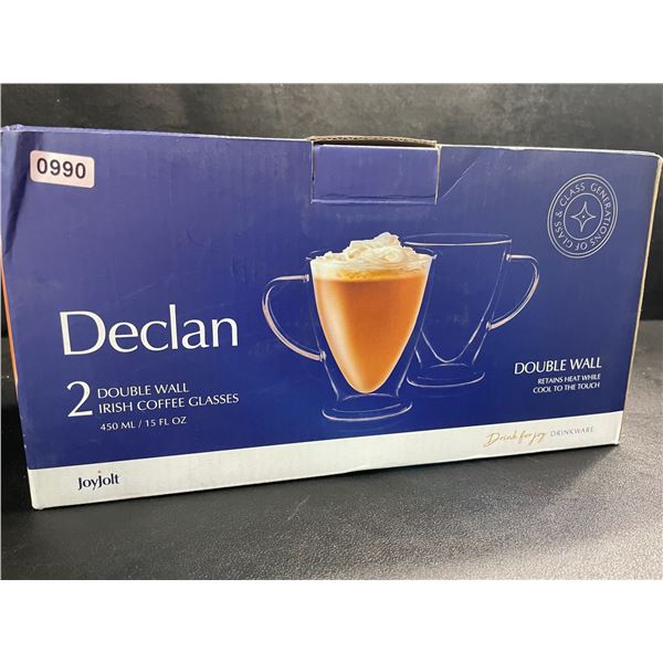 Box of 2 JoyJolt Declan Double Wall Irish Coffee Glasses - New