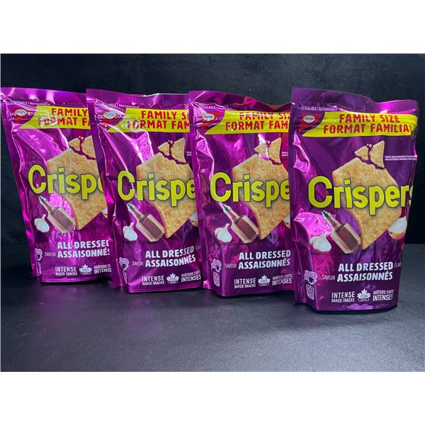 4 Bags of Crispers Baked Snacks; Family Size Bags - All Dressed - 240g Each - BB: JL 27/2025