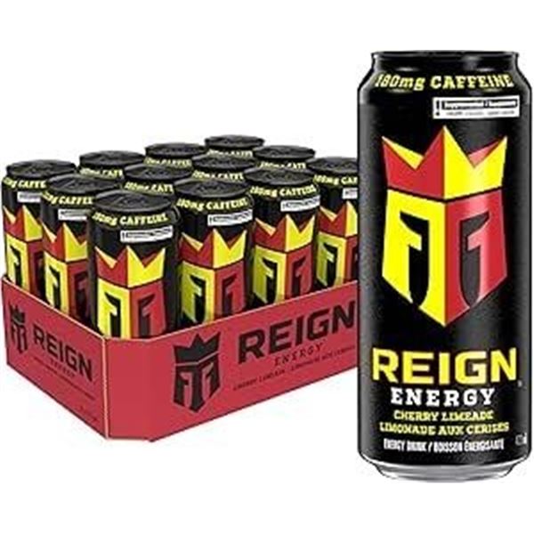 1 Case of REIGN Cherry Limeade Energy Drinks - 12 x 473ml Cans (BB: NOV 16/2026)