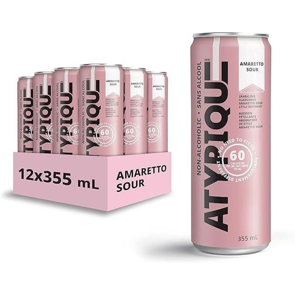 1 Case of ATYPIQUE Non-Alcoholic Cocktail Drinks; Amaretto Sour - 12 x 355ml Cans - New