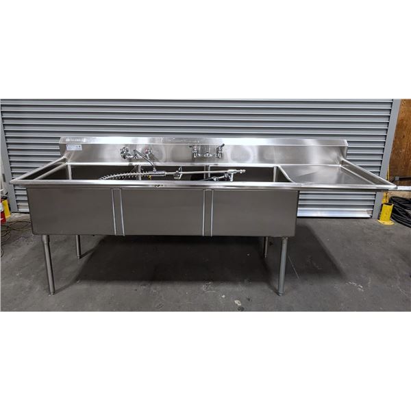 Thorinox 24" x 24" Three Tub Sink W/Faucets & Pre-Rinse |RBD