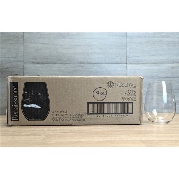 Reserve 16oz Renaissance Stemless Wine Glasses - Lot of 9 |EC4