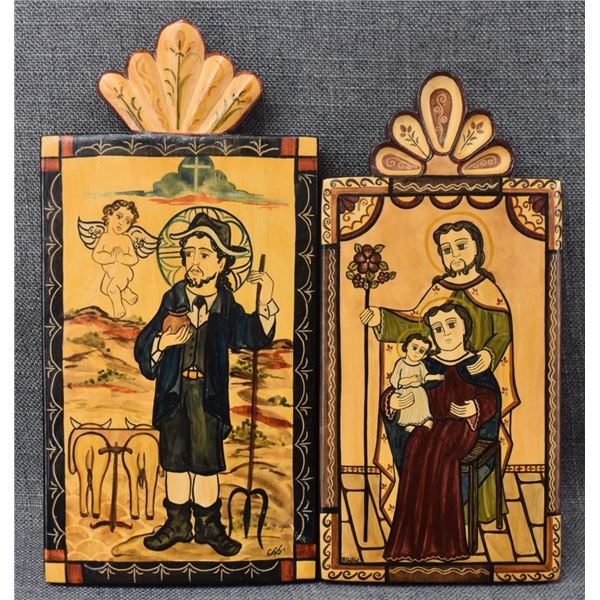 TWO WOODEN RETABLOS (CAROLINE ROBLES SHAW AND ROXANNE SHAW)