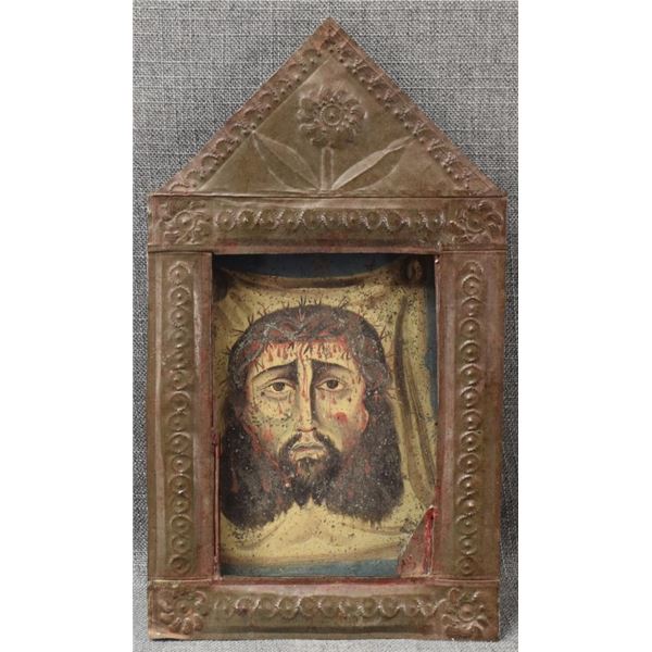 MEXICAN RETABLO AND TIN FRAME