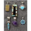 Image 1 : FIVE NAVAJO AND ONE SANTO DOMINGO PENDANTS (SIGNED)